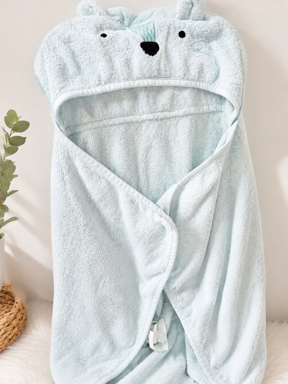 Baby Hooded Towel with Bear Face - Light Blue